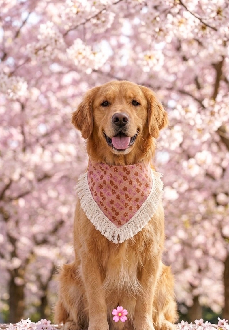 Plum Floral Corduroy Tassel Dog Bandana