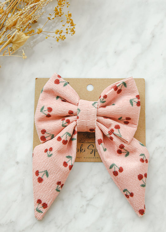 Cherry Corduroy Pet Sailor Bow