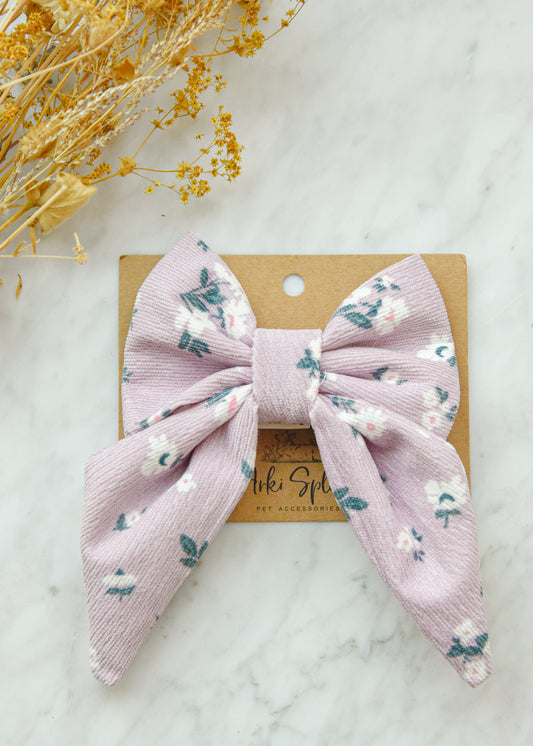 Purple Floral Corduroy Pet Sailor Bow
