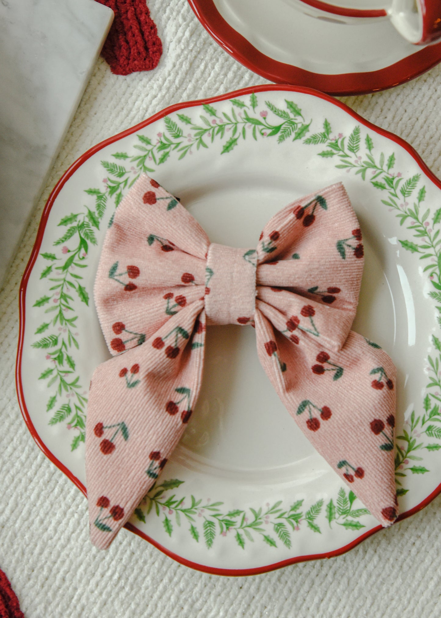 Cherry Corduroy Pet Sailor Bow