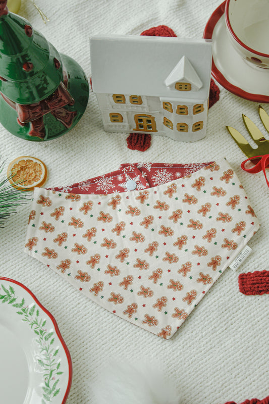 Gingerbread/Snowflake Christmas Reversible Dog Bandana