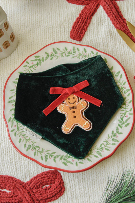 Gingerbread Green Velvet Dog Bandana