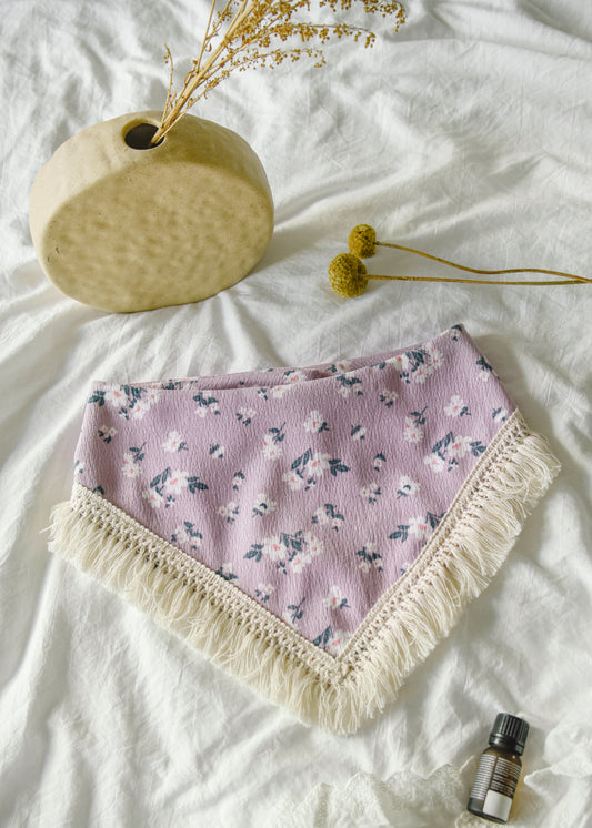 Purple Floral Corduroy Dog Tassel Bandana