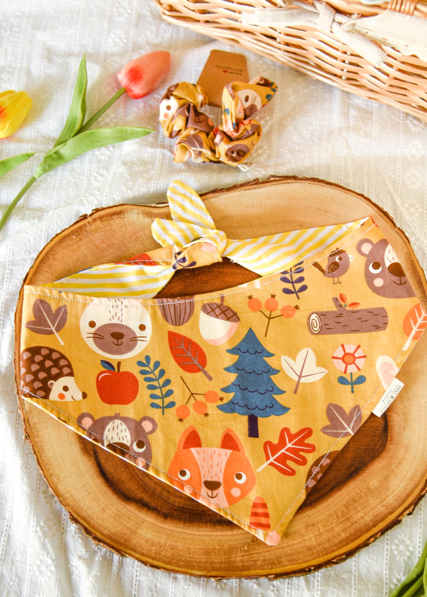 The Honeywood Forest Reversible Bandana | Snap-On Cotton Pet Scarf