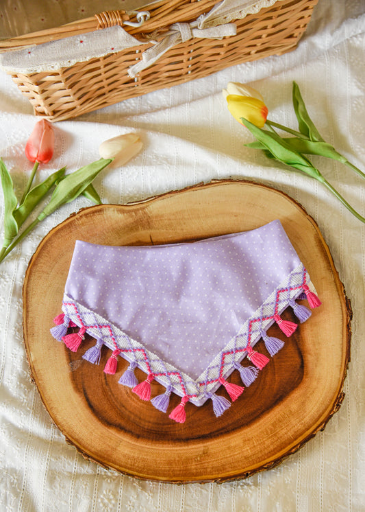 Lavender Polka Dot Dog Tassel Bandana