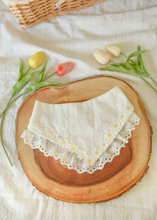 Daisy Pet Bandana with Embroidered Lace Trim