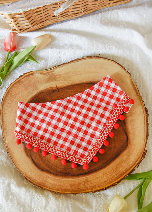 Red Gingham Pom Pom Pet Bandana