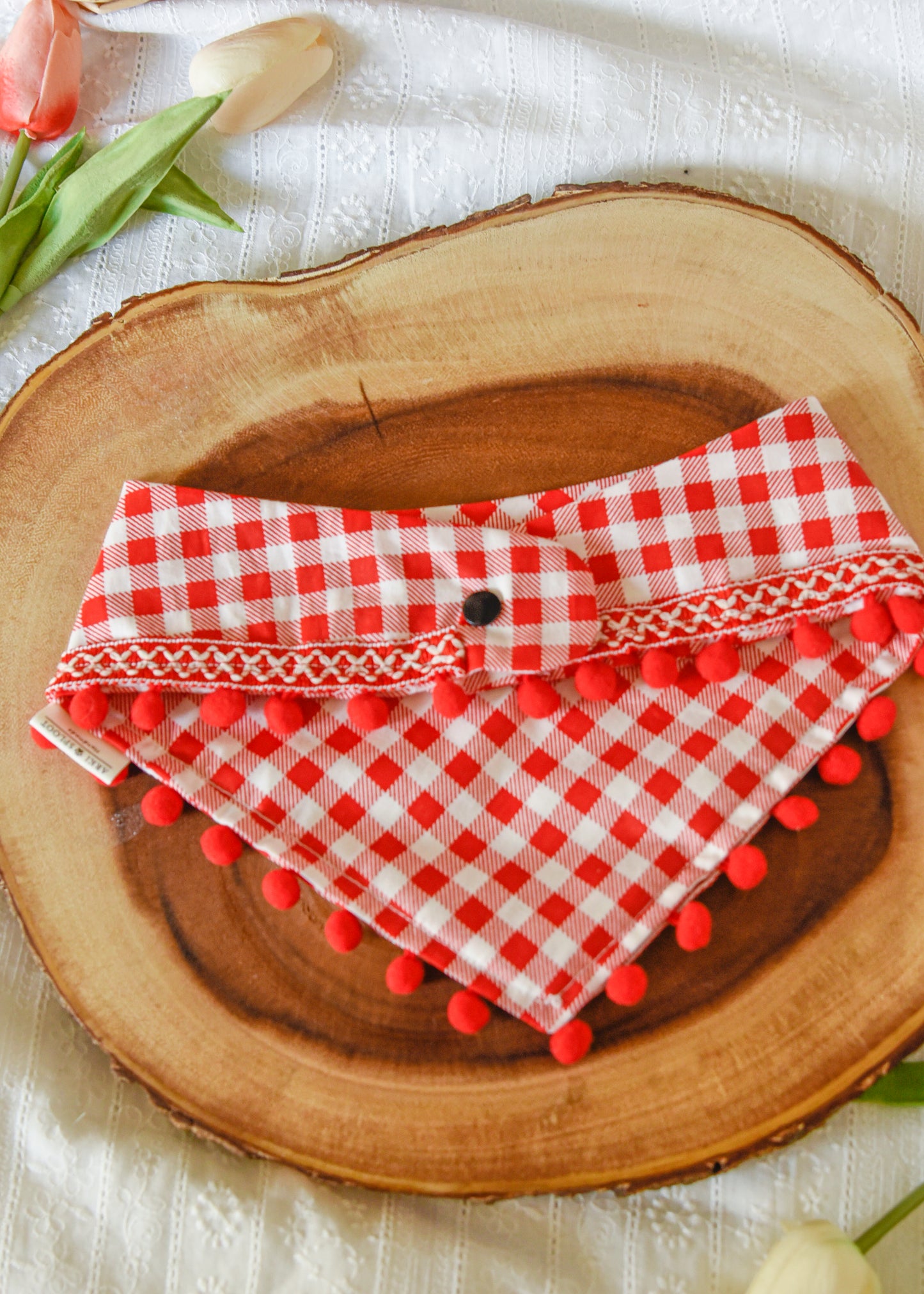 Red Gingham Pom Pom Pet Bandana