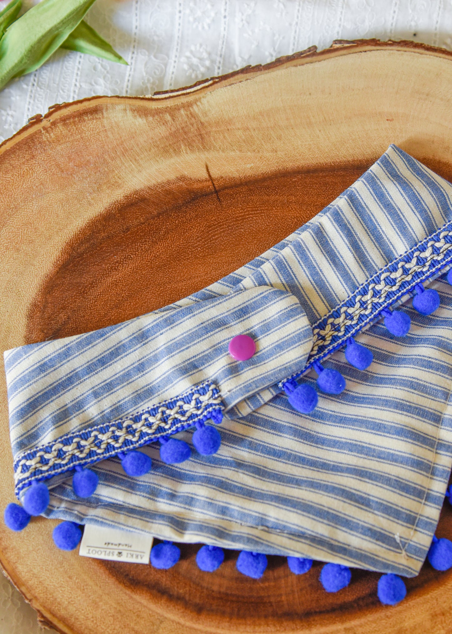 Blue Stripe Pom Pom Pet Bandana