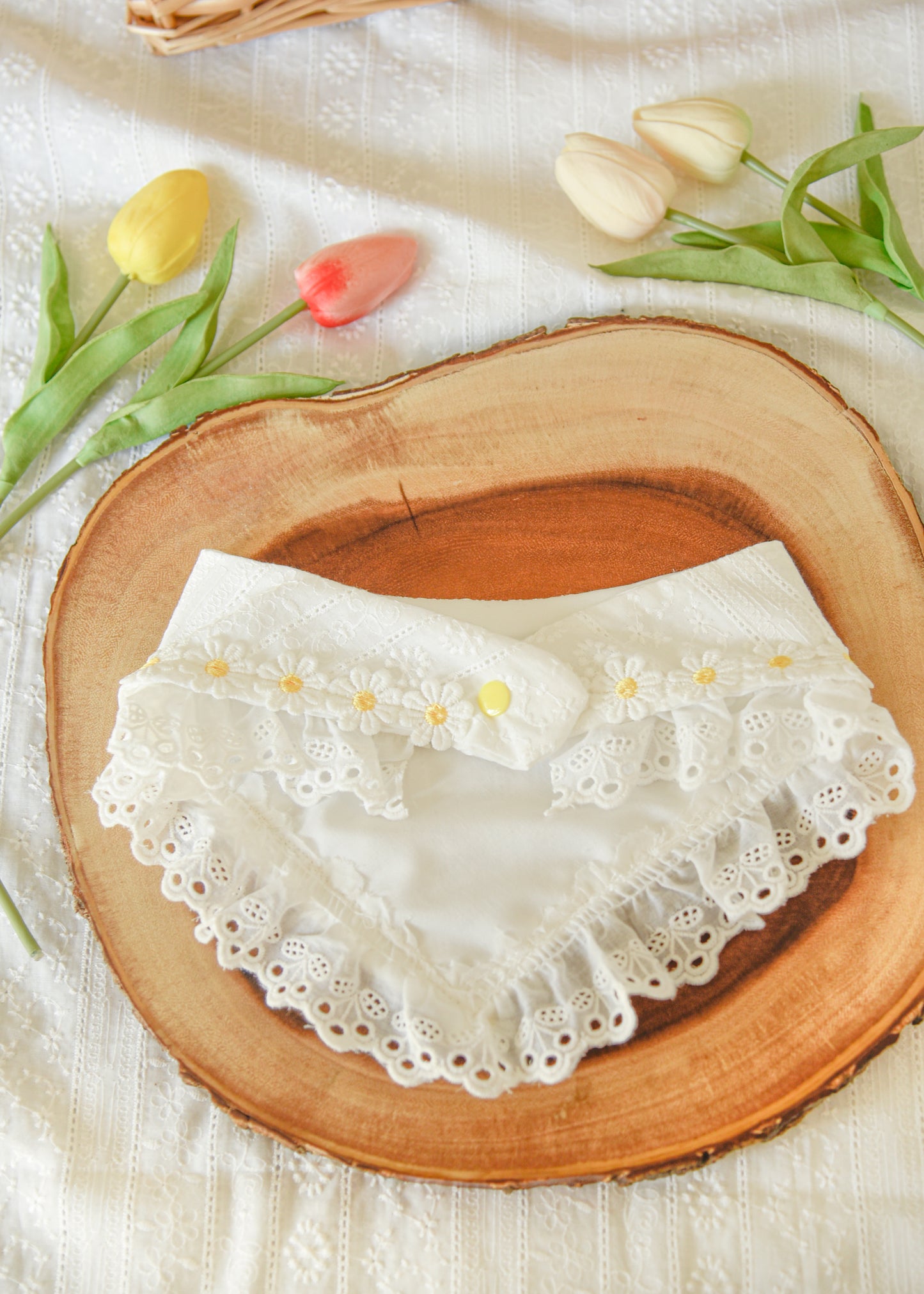 Daisy Pet Bandana with Embroidered Lace Trim