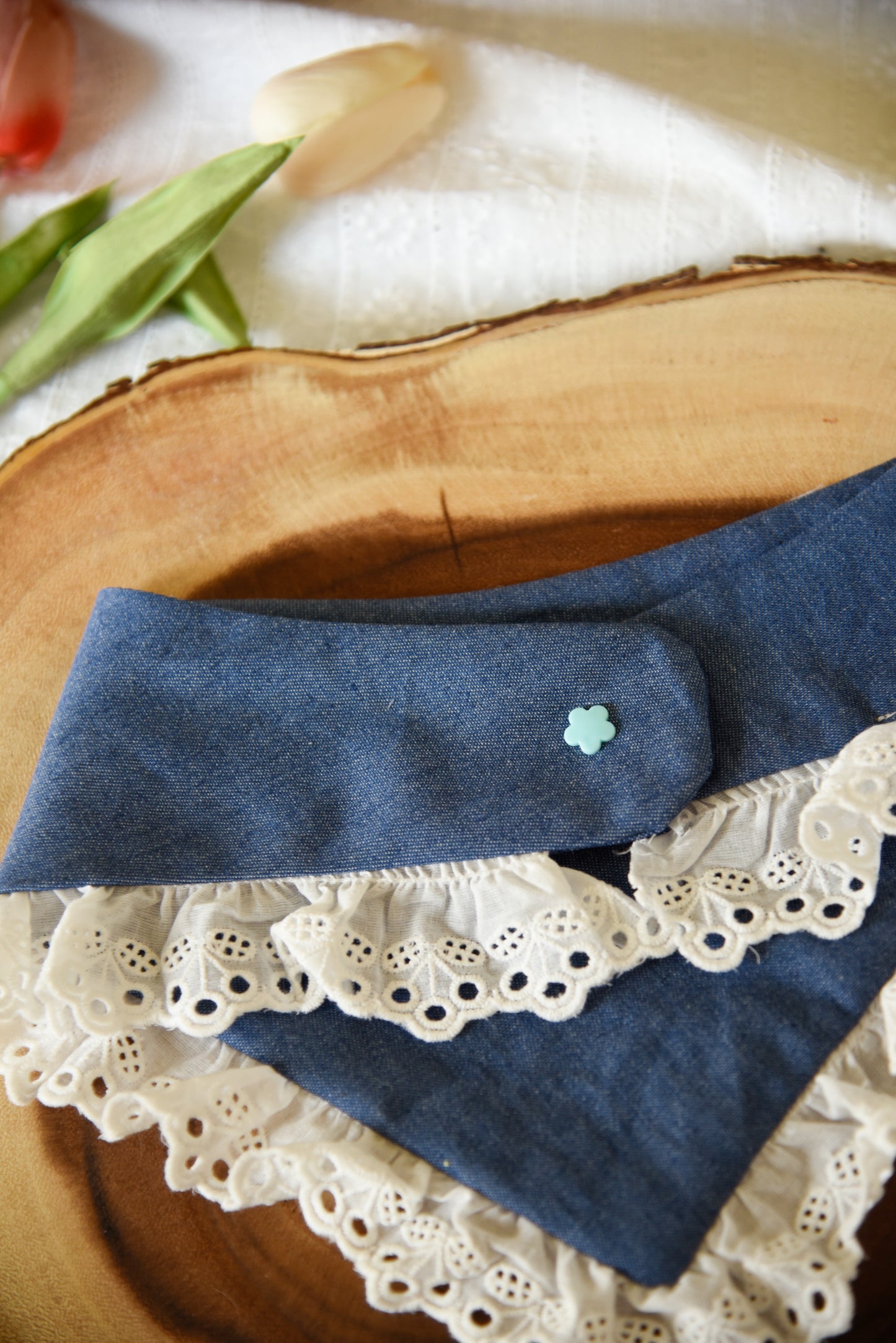 Denim Pet Bandana with Lace Trim & Pocket