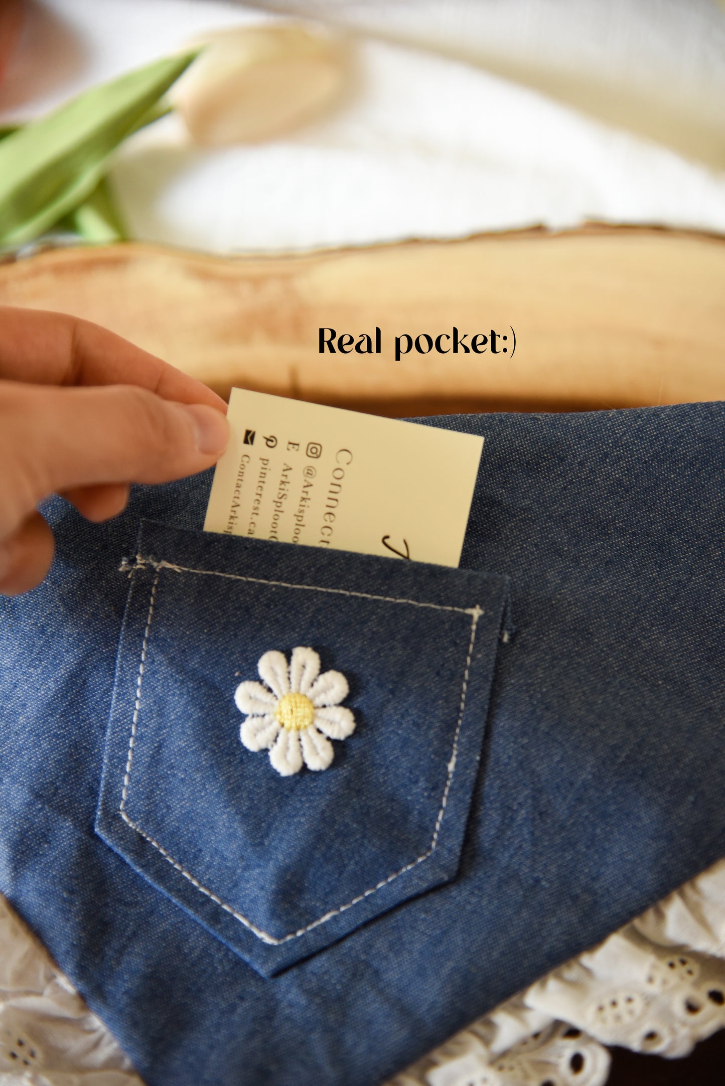 Denim Pet Bandana with Lace Trim & Pocket