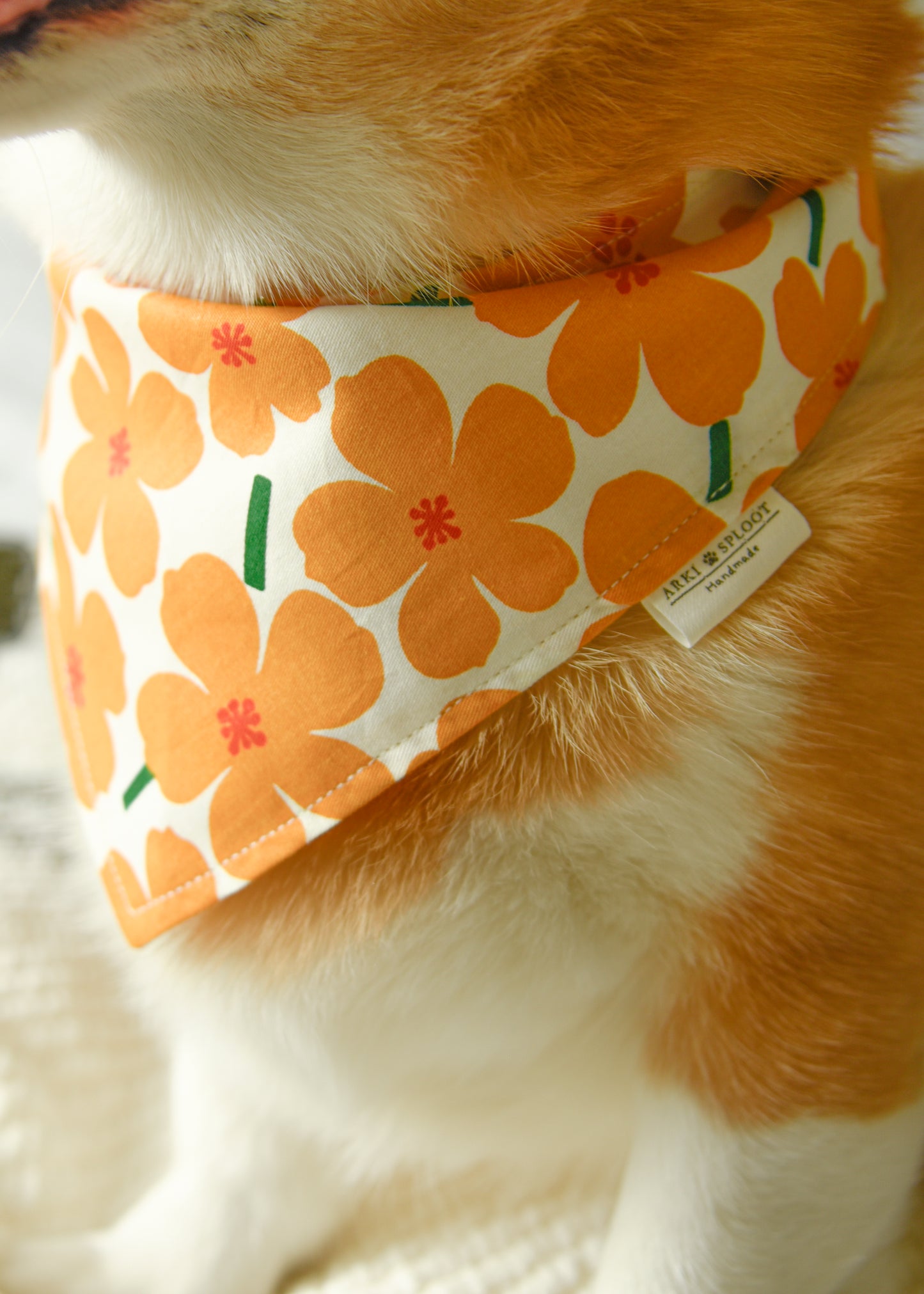 Clementine Bloom Reversible Bandana | Snap-On Cotton Pet Scarf