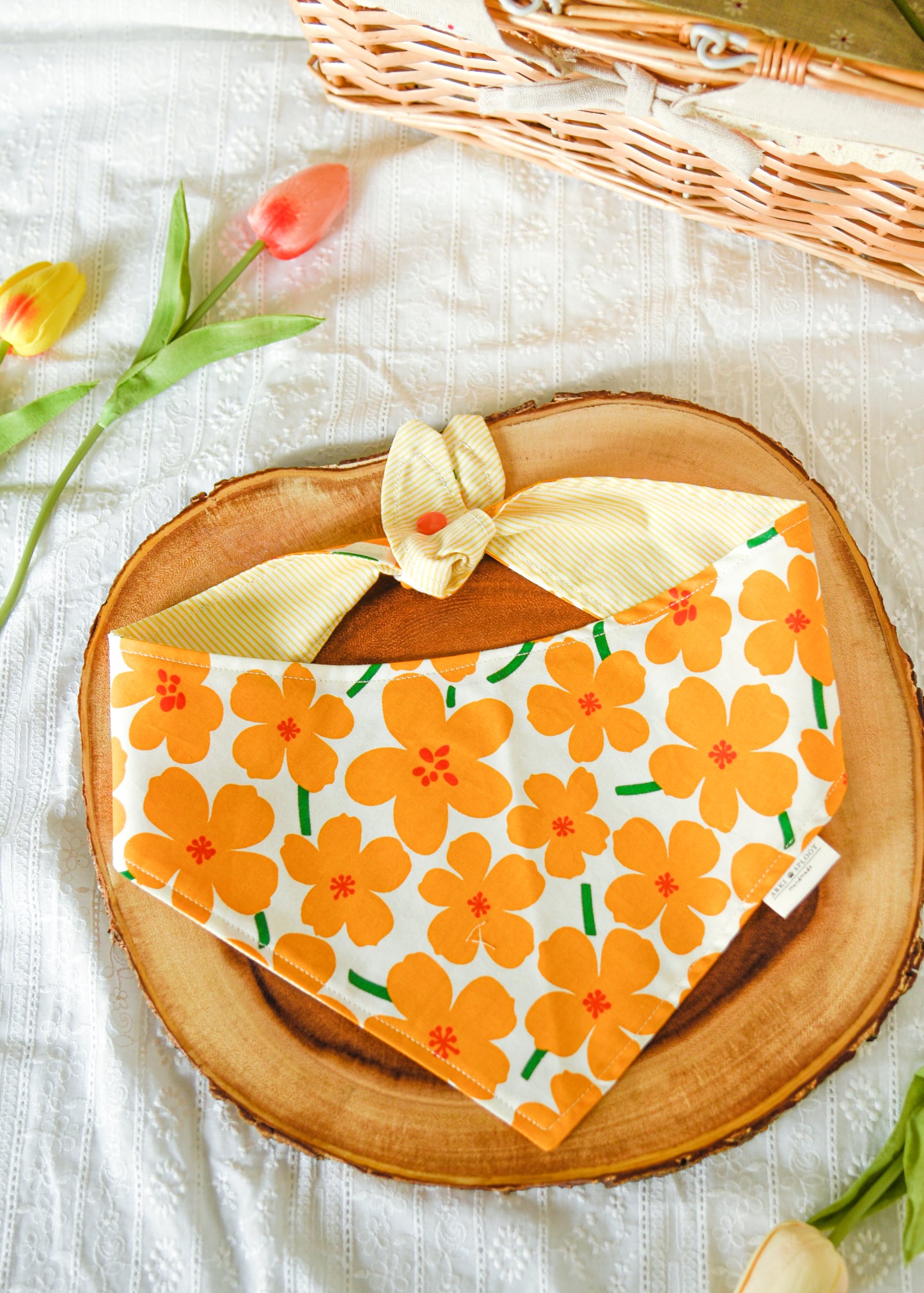 Clementine Bloom Reversible Bandana | Snap-On Cotton Pet Scarf