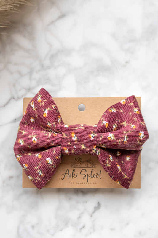 Wine Red Floral Corduroy Pet Bow Tie