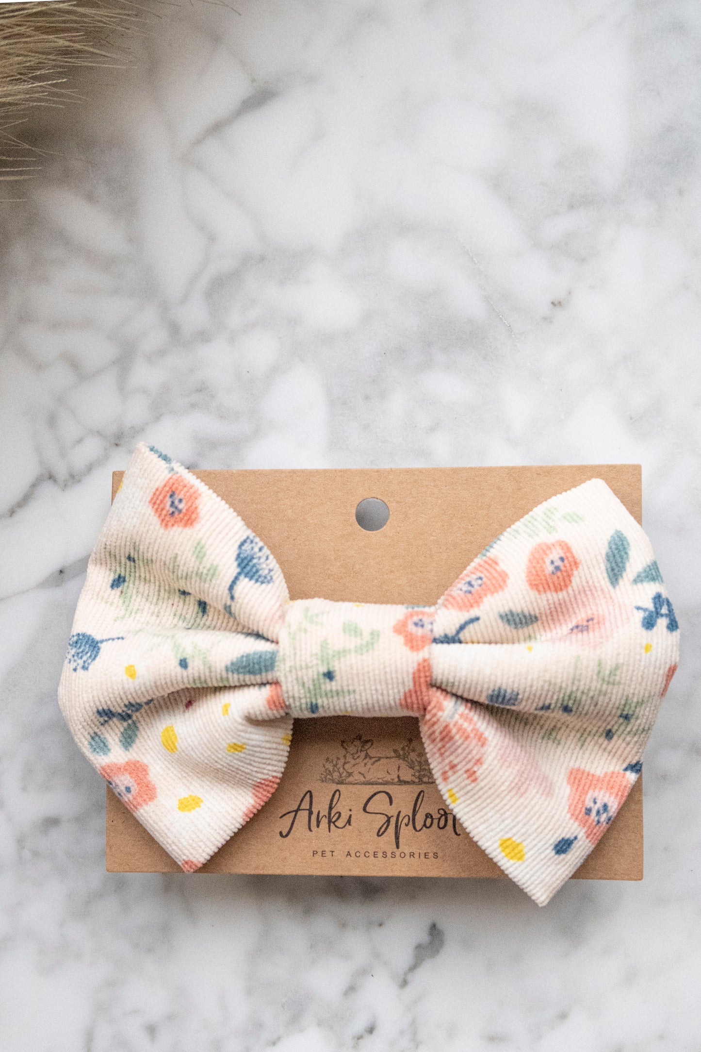 Beige Floral Corduroy Pet Bow Tie
