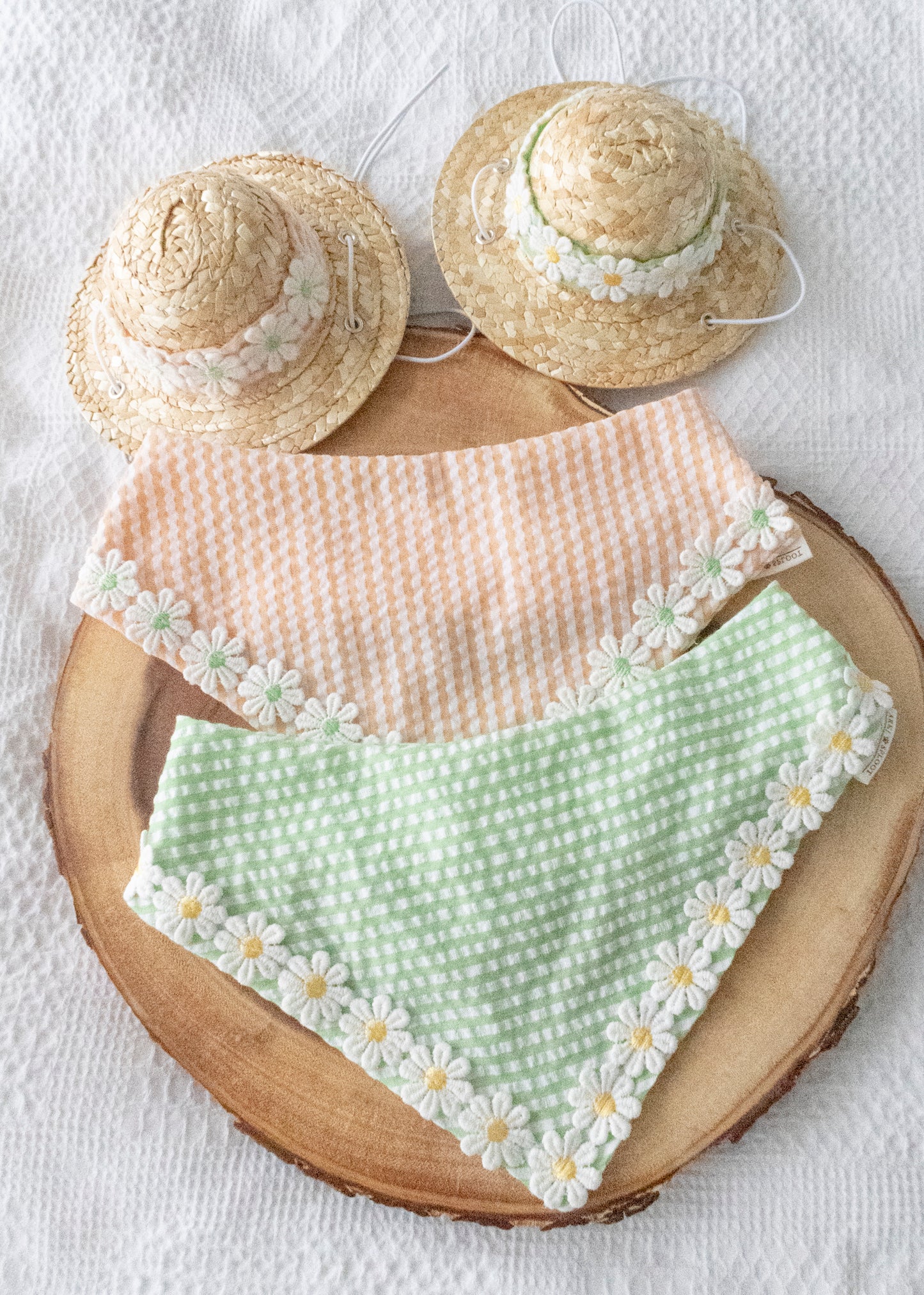 Green/Orange Stripe Cotton with Embroidered Daisy Trim, Pet Bandana