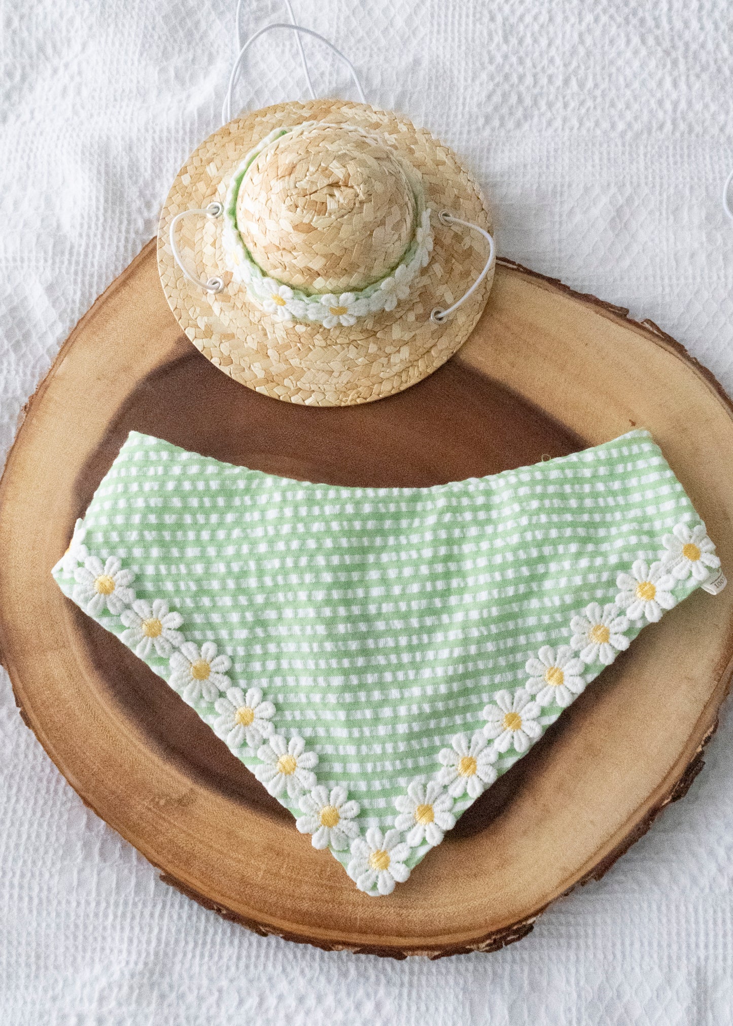 Green/Orange Stripe Cotton with Embroidered Daisy Trim, Pet Bandana
